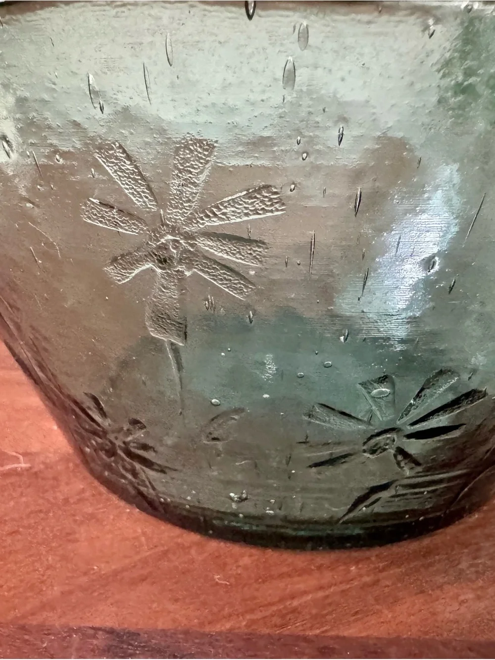 TAG Bubble Glassware Collection 10” Serving Bowl Flowers Retro Aqua Green